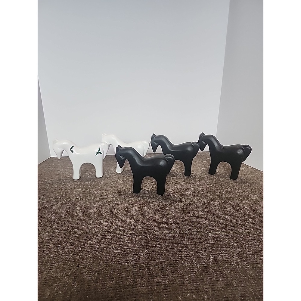 3 Black 1 White ceramic horse figurine lot Ready To Paint